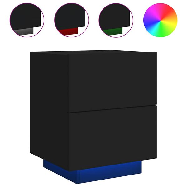 vidaXL Bedside Cabinet with LED Lights Black Engineered Wood