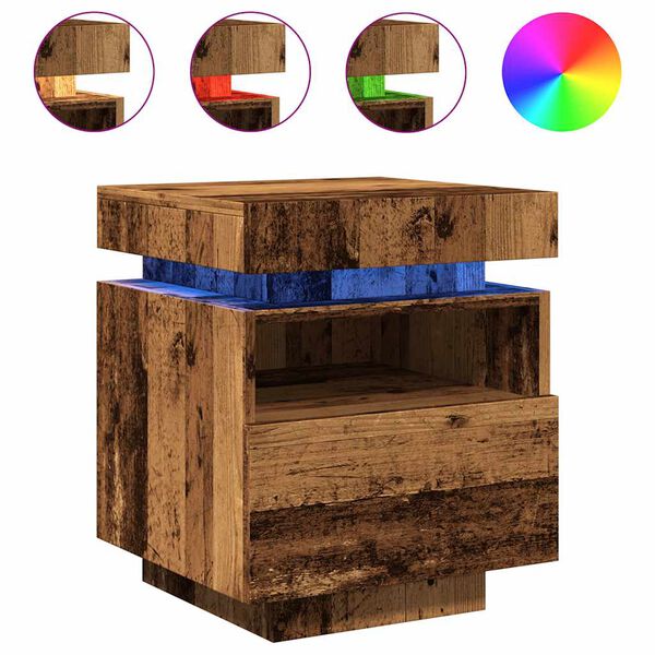 vidaXL Bedside Cabinet with LED Lights Old Wood 40x39x48.5 cm
