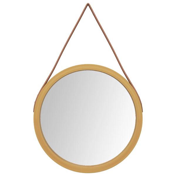vidaXL Wall Mirror with Strap Gold &Oslash; 35 cm