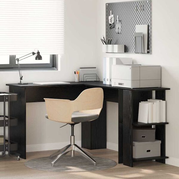 vidaXL Corner Desk Black Oak 140 x 113.5 x 75 cm Engineered Wood