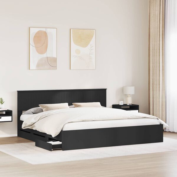 vidaXL Bed Frame with Drawer Black 200 x 200 cm Engineer Wood