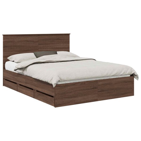 vidaXL Bed Frame with Headboard Brown Oak 150 x 200 cm Engineer Wood