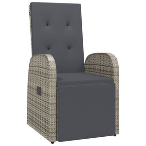 vidaXL Reclining Garden Chair with Cushions Grey Poly Rattan