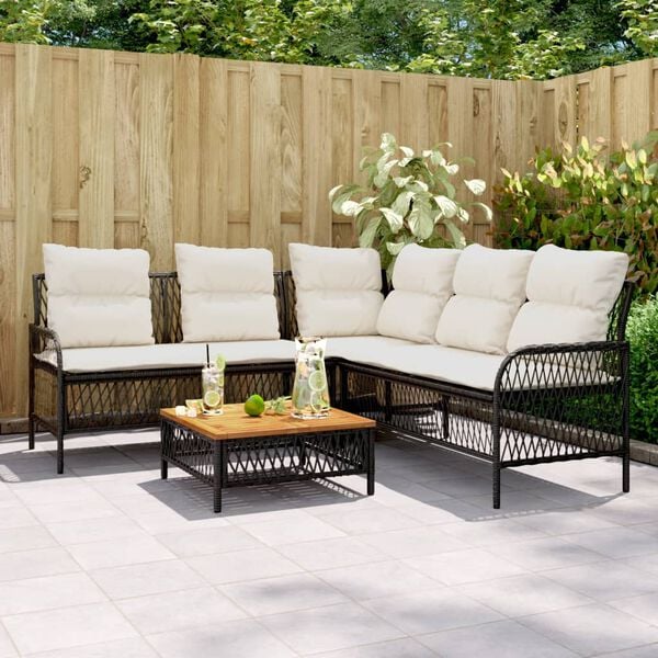 vidaXL 2 Piece Garden Sofa Set with Cushions Black Poly Rattan