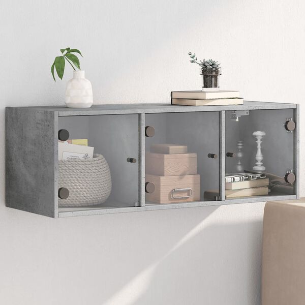 vidaXL Wall Cabinet with Glass Doors Concrete Grey 102x37x35 cm