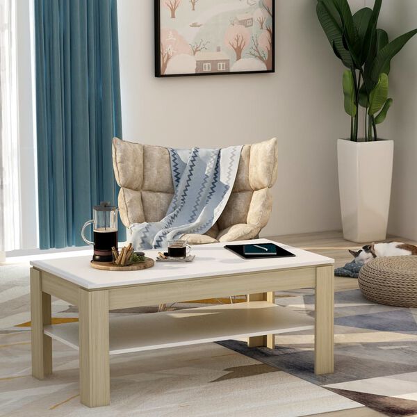 vidaXL Coffee Table White and Sonoma Oak 110x60x47 cm Engineered Wood