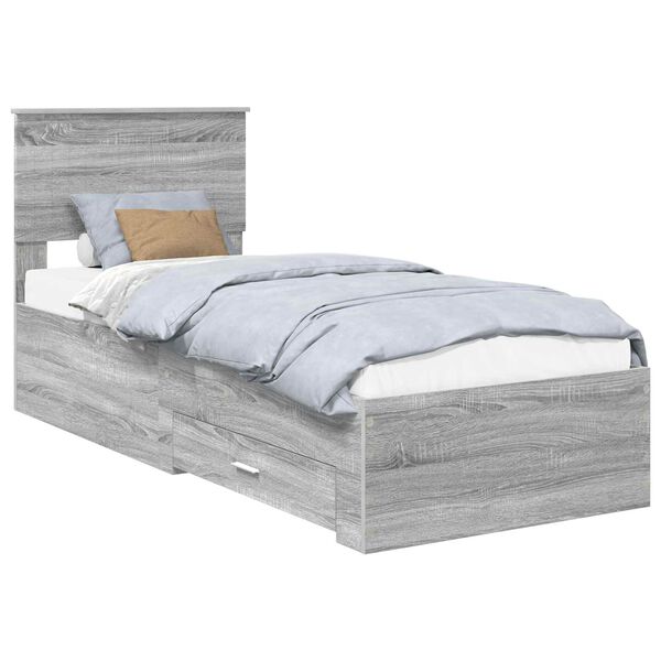 vidaXL Bed Frame Grey Sonoma and Silver 75 x 190 cm Engineered Wood