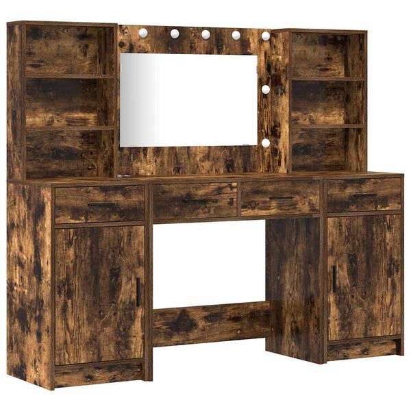 vidaXL Dressing Table Set with Drawer 3 pcs Smoked Oak Engineered Wood