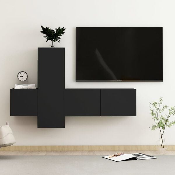 vidaXL 3 Piece TV Cabinet Set Black Engineered Wood