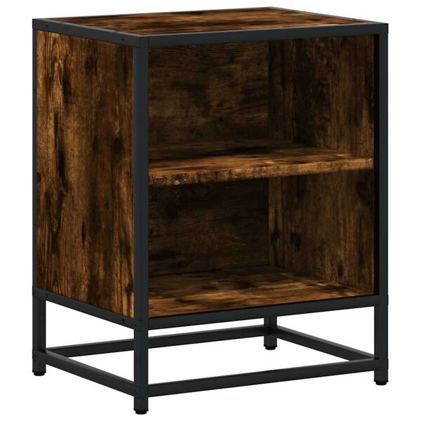 vidaXL Bedside Cabinet Smoked Oak 40x31x50 cm Engineered Wood and Metal