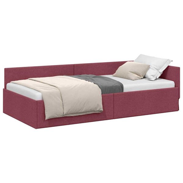 vidaXL Corner Bed Frame with Headboard Wine Red 90 cm x 190 cm Velvet