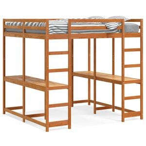 vidaXL Loft Bed with Desk and Ladder Wax Brown 160x200 cm Solid Wood Pine