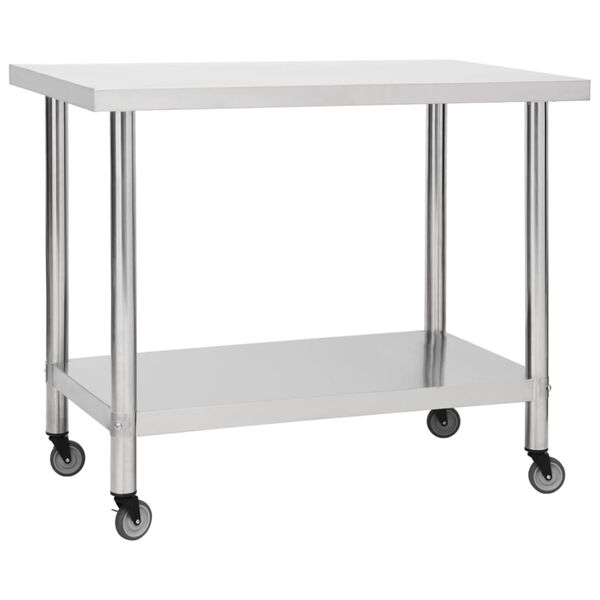 vidaXL Kitchen Work Table with Wheels 100x60x85 cm Stainless Steel