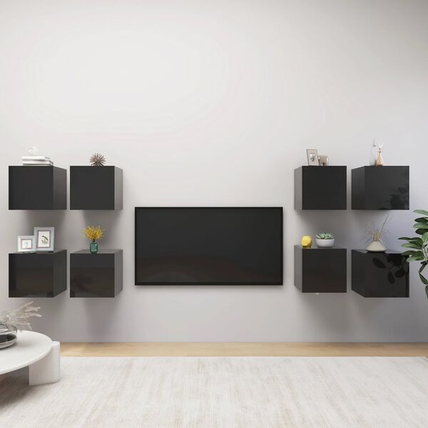 vidaXL Wall Mounted TV Cabinets 8 pcs High Gloss Black 30.5x30x30 cm