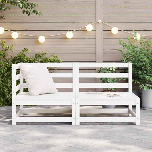 vidaXL 2 Piece Garden Lounge Set White Solid Pinewood