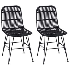 vidaXL Dinning Chair 2 pcs Rattan and Steel Black 41 x 55 x 85 cm