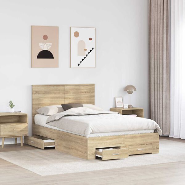 vidaXL Bed Frame with Drawer Sonoma Oak 120 x 200 cm Engineered Wood