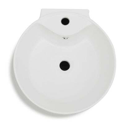 Ceramic Stand Bathroom Sink Basin Faucet/Overflow Hole White Round