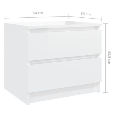 vidaXL Bed Cabinets 2 pcs High Gloss White 50x39x43.5 cm Engineered Wood