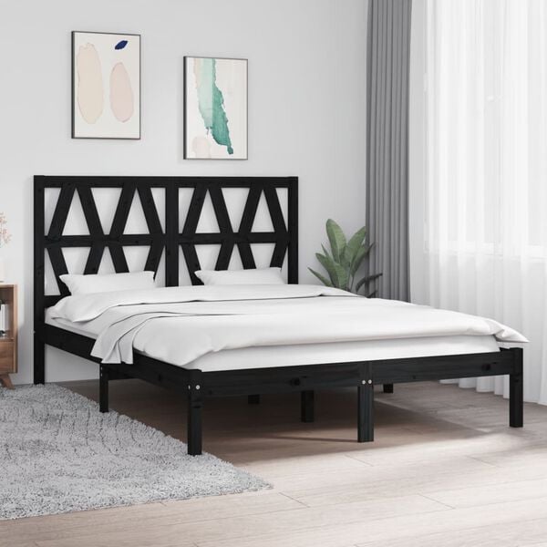 vidaXL Bed Frame without Mattress Black Solid Wood 140x190 cm (810001+818624)