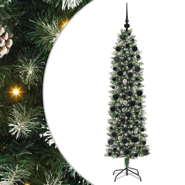 vidaXL Artificial Slim Christmas Tree Green and White 180 cm