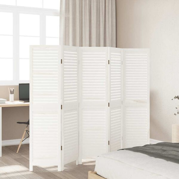 vidaXL Room Divider&nbsp;5 Panels White Solid Wood Paulownia