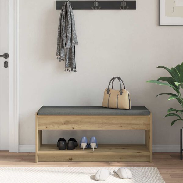 vidaXL Hall Bench with Cushion with Shelf Artisan Oak 103 x 38 x 45 cm