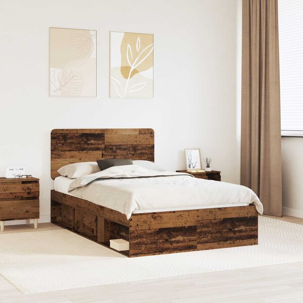 vidaXL Bed Frame with Headboard Old Wood 120 x 200 cm Solid Pine Wood