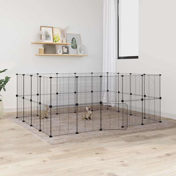 vidaXL 36-Panel Pet Cage with Door Black 35x35 cm Steel