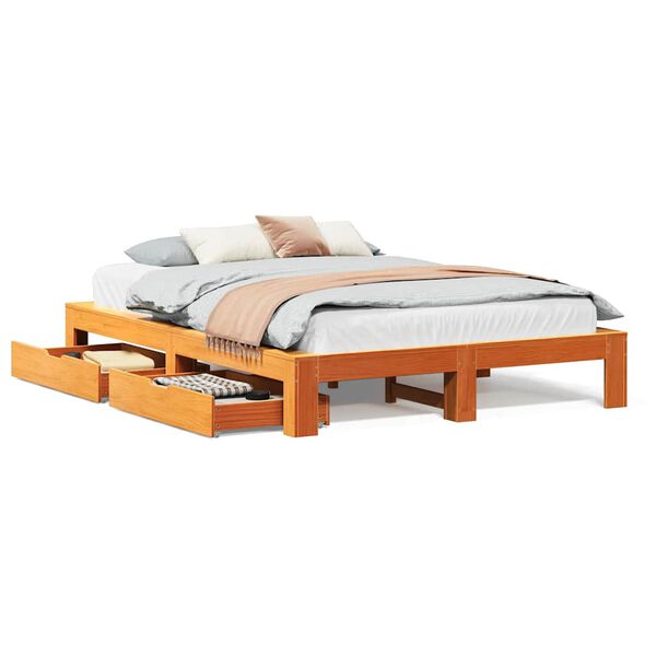vidaXL Bed Frame without Mattress Wax Brown 140x200 cm Solid Wood Pine