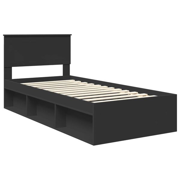 vidaXL Bed Frame with Headboard Black 90 x 200 cm Solid Pine Wood