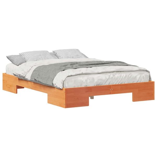 vidaXL Floor Bed Frame with Storage Brown 120 x 190 cm Solid pine wood