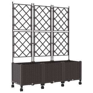 vidaXL Garden Planter with Trellis&Wheels 3 pcs Brown PP