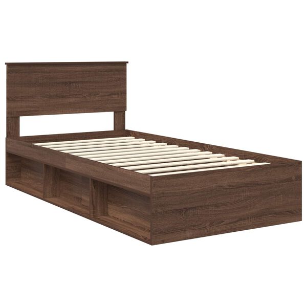 vidaXL Bed Frame with Headboard Brown Oak 100 x 200 cm Solid Pine Wood