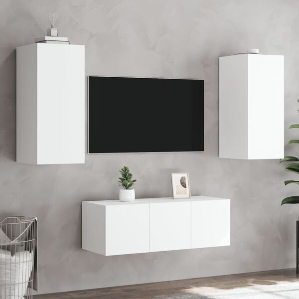 vidaXL 4 Piece TV Wall Units with LED White Engineered Wood