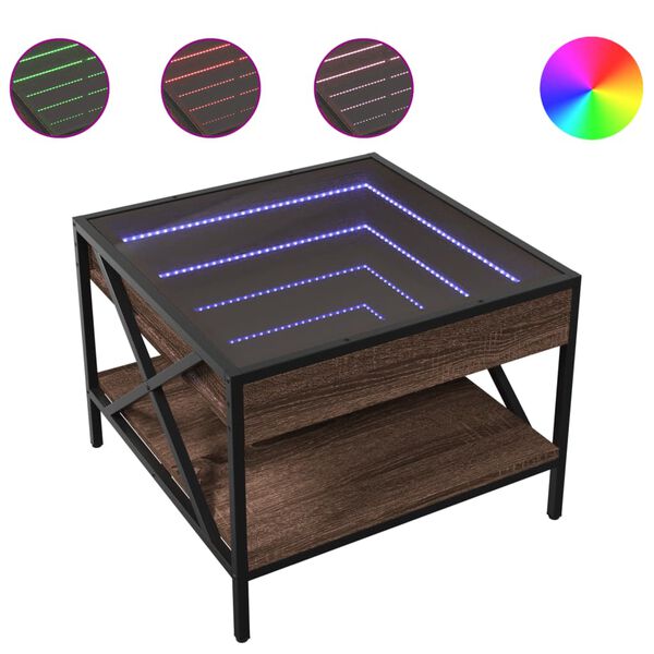 vidaXL Coffee Table with Infinity LED Brown Oak 50x50x38 cm