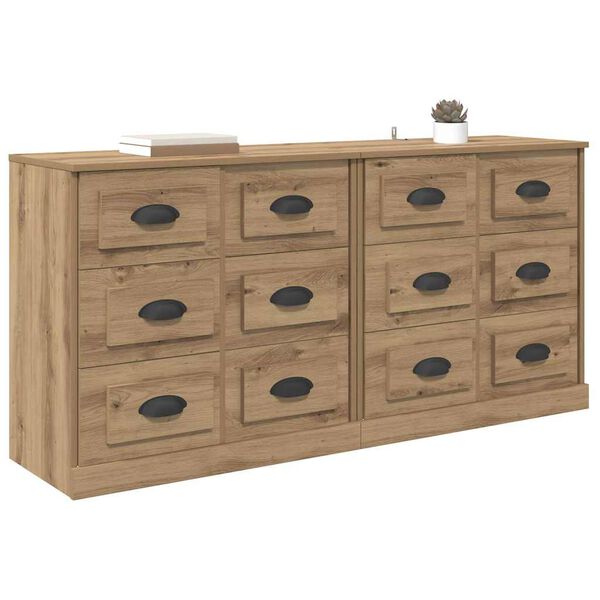 vidaXL Sideboards with Drawer 2 pcs Artisan Oak 70 x 35.5 x 67.5 cm