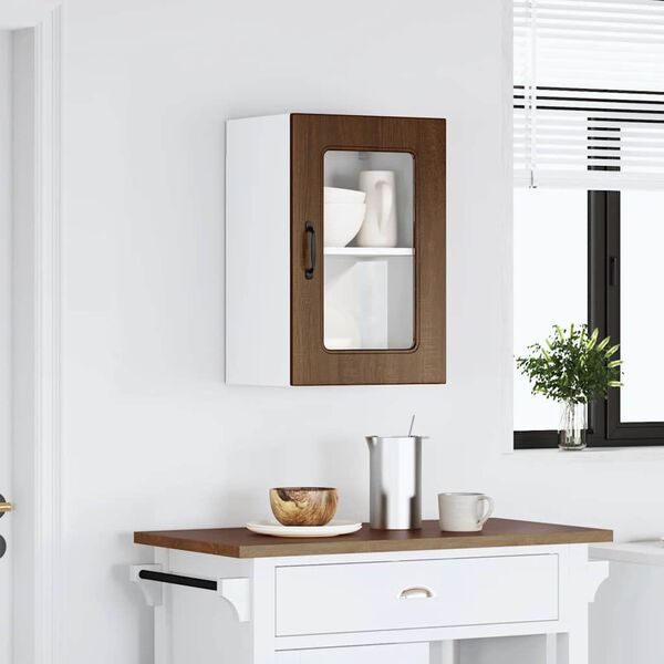 vidaXL Kitchen Wall Cabinet with Glass Door Kalmar Brown Oak Engineered Wood