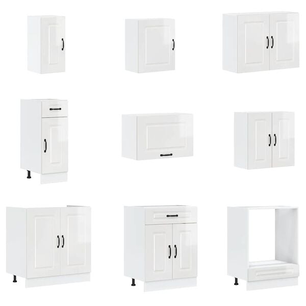 vidaXL 14 Piece Kitchen Cabinet Set Kalmar Gloss White Engineered Wood