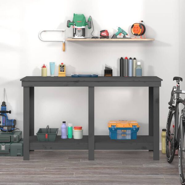 vidaXL Work Bench Grey 140x50x80 cm Solid Wood Pine