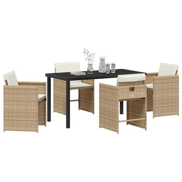 vidaXL Garden Dining Set 5 pcs Beige Poly Rattan