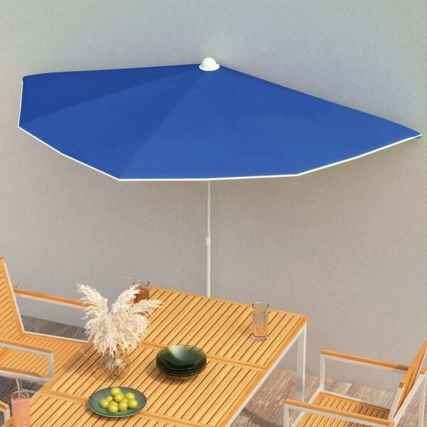 vidaXL Garden Half Parasol with Pole 180x90 cm Azure Blue