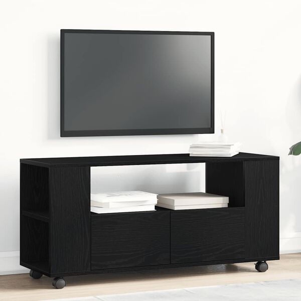 vidaXL TV Cabinet with Wheels Black Oak 102x34.5x43 cm Engineered Wood
