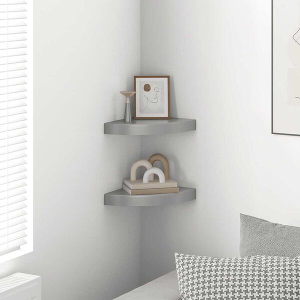 vidaXL Floating Corner Shelves 2 pcs High Gloss Grey 25x25x3.8 cm MDF