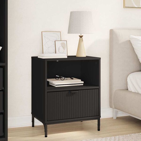 vidaXL Bedside Table with Drawer Black 49 x 36 x 61 cm Engineered wood