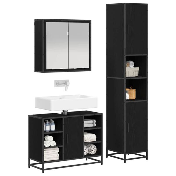 vidaXL Bathroom Furniture Set 3 pcs Black Oak Engineered Wood