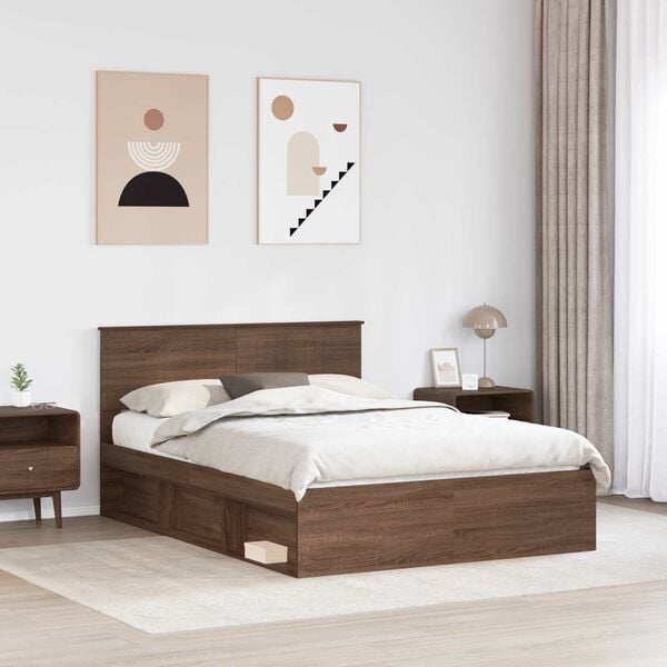 vidaXL Bed Frame with Headboard Brown Oak 140 x 200 cm Solid Pine Wood