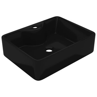 Ceramic Bathroom Sink Basin with Faucet Hole Black Square