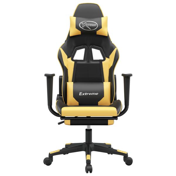 vidaXL Massage Gaming Chair with Footrest Black&Gold Faux Leather