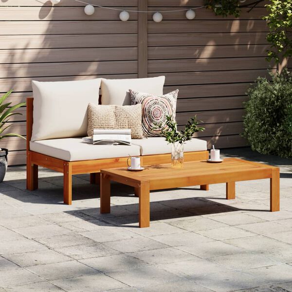 vidaXL Garden Sofa Armless with Cushions 2-Seater Solid Wood Acacia